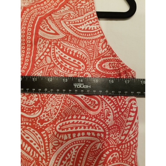 Carole Little Womans L Orange White  Paisley S/S Blouse Linen Blend Coastal Boho - Picture 4 of 5